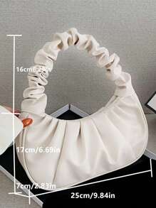 时尚新款高颜值云朵包褶皱小包纯色单肩腋下包女包百搭纯色手提包女包腋下包 - 白色 - 查看 5