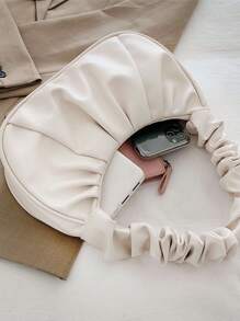 时尚新款高颜值云朵包褶皱小包纯色单肩腋下包女包百搭纯色手提包女包腋下包 - 白色 - 查看 2