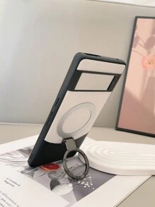 Giá đỡ điện thoại Apple Card Holder 1 chiếc họa tiết vải thiều dán da + da trơn khâu hai màu ốp lưng bảo vệ có giá đỡ vòng nam châm bằng kim loại & chân đế cho điện thoại Pixel 6a/6pro/7a/7pro/8pro - Nhiều màu - Xem 4