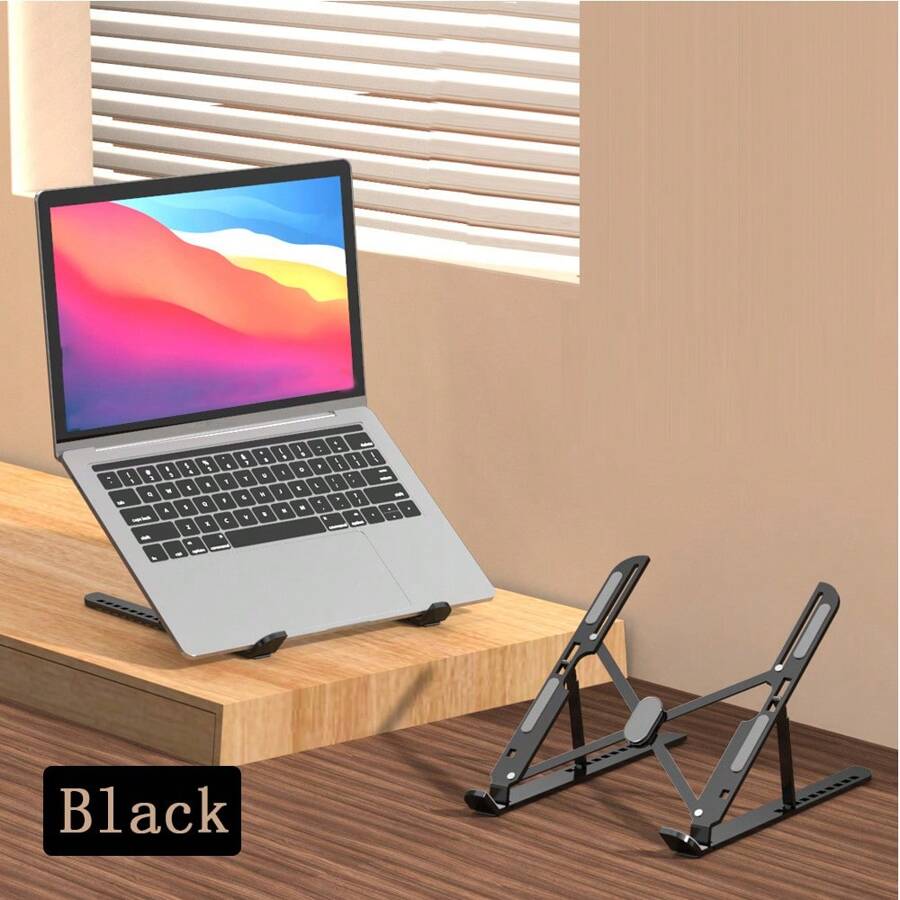 1pc Portable Home Office Tablet Table Stand, Adjustable Height Laptop Stand Aluminum Laptop Stand - Black - View 1