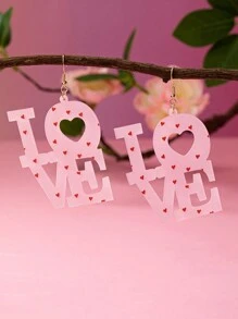 1 對壓克力粉紅色字母 Love Xoxo 心形情人節耳環,女士禮物,送給妻子女朋友的禮物 - 彩色 - 查看 9