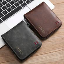 Portafoglio retrò alla moda da uomo con cerniera, multifunzionale, porta carte di credito e fermasoldi, adatto ai giovani, con colori a contrasto, versatile, alta capacità, stile vintage, portafoglio da uomo