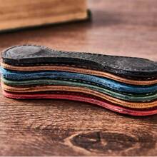 純皮書籤雙面磁扣磁力夾手工牛皮筆記本筆記本裝飾配件 - 酒紅色 - 查看 7