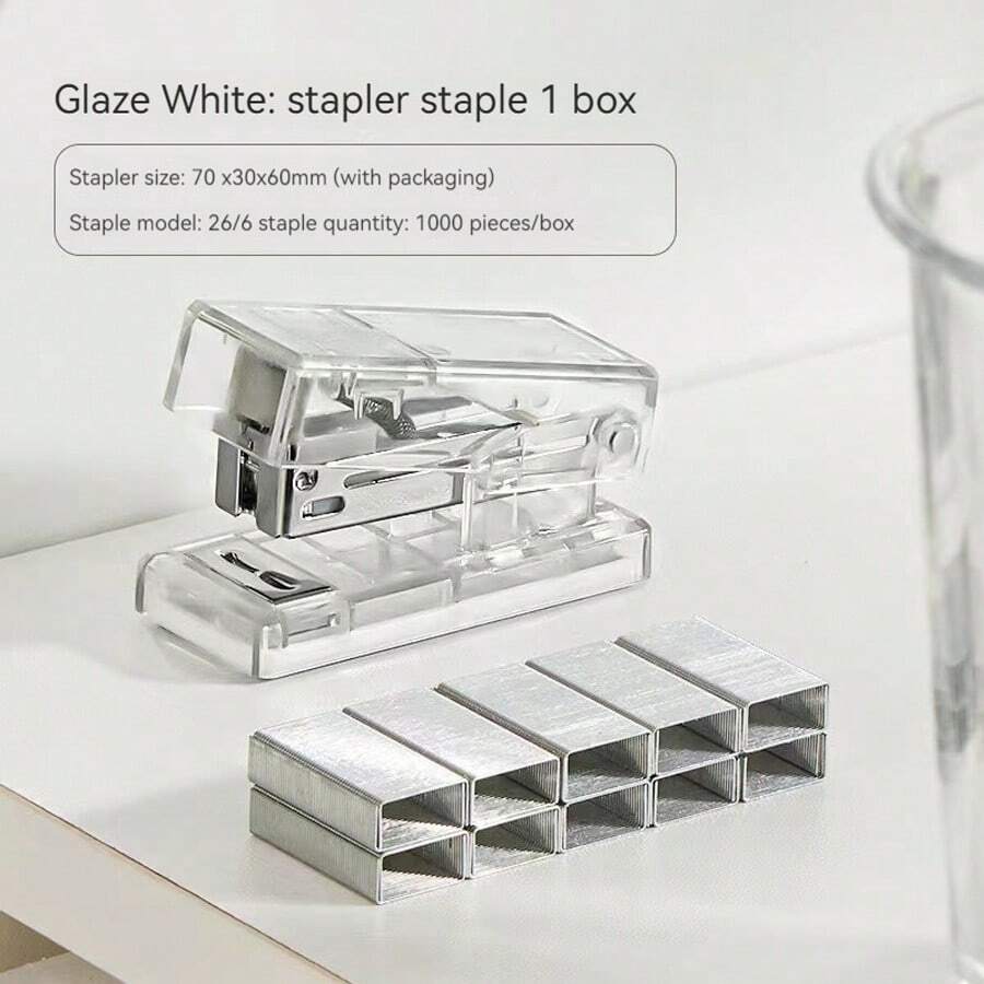 1 Pieza Mini Grapadora Transparente Linda Con Agarre Fácil Para Estudiantes (incluye 1000 Grapas) - Blanco transparente - Ver 1