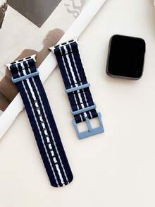 1入組彩色尼龍運動條紋手錶帶，適用於蘋果手錶系列，男女皆宜 - 黑白 - 查看 1
