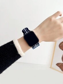 1入組彩色尼龍運動條紋手錶帶，適用於蘋果手錶系列，男女皆宜 - 黑白 - 查看 2