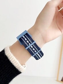 1入組彩色尼龍運動條紋手錶帶，適用於蘋果手錶系列，男女皆宜 - 黑白 - 查看 5