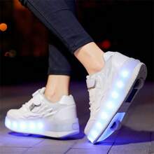 Summer Led Light Sport Shoes With Two Small Wheels For Teenagers, Couples, Breathable, Low-Cut, Outdoor Roller Skates, Men's And Women's Shoes