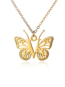 1入單一金色不銹鋼字母a-z首飾蝴蝶墜項鍊,適合女性,節日禮物 - 金色 - 查看 17