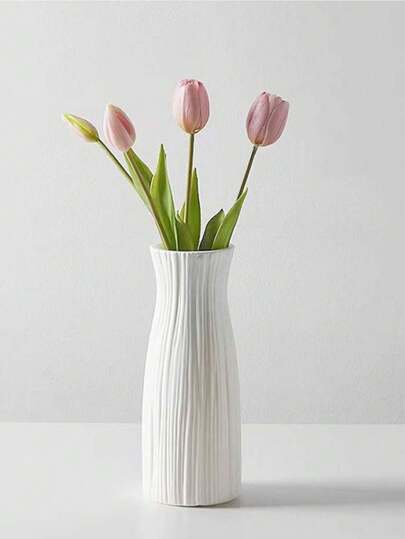 1pc White Polypropylene Material Flower Vase, Suitable For Home Decor, Artificial Flowers, Table Decoration, Living Room Display, Shock Resistant, & Long-Lasting,Home Decor,Flower Vase,Centerpiece,Table Decor Gifts Birthday Graduation Room Decor Glass Vase