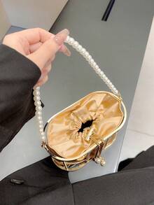 女士時尚金屬鳥籠設計度假手提包晚宴包派對包舞會禮服包晚宴用手提包 - 金色 - 查看 5