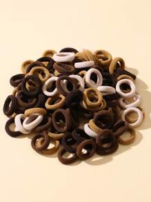 100入組小童拇指大小的彈性髮圈,可愛不傷髮的髮繩 - 棕色 - 查看 1