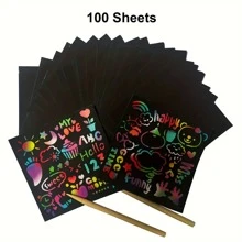 100入組彩虹迷你筆記本附有木質觸控筆，彩色刮痕藝術手工製作派對禮品存貨小玩意兒，藝術和手工藝聖誕節禮物，新年和生日禮物（不同批次可能導致外包裝隨機） - 彩色 - 查看 2