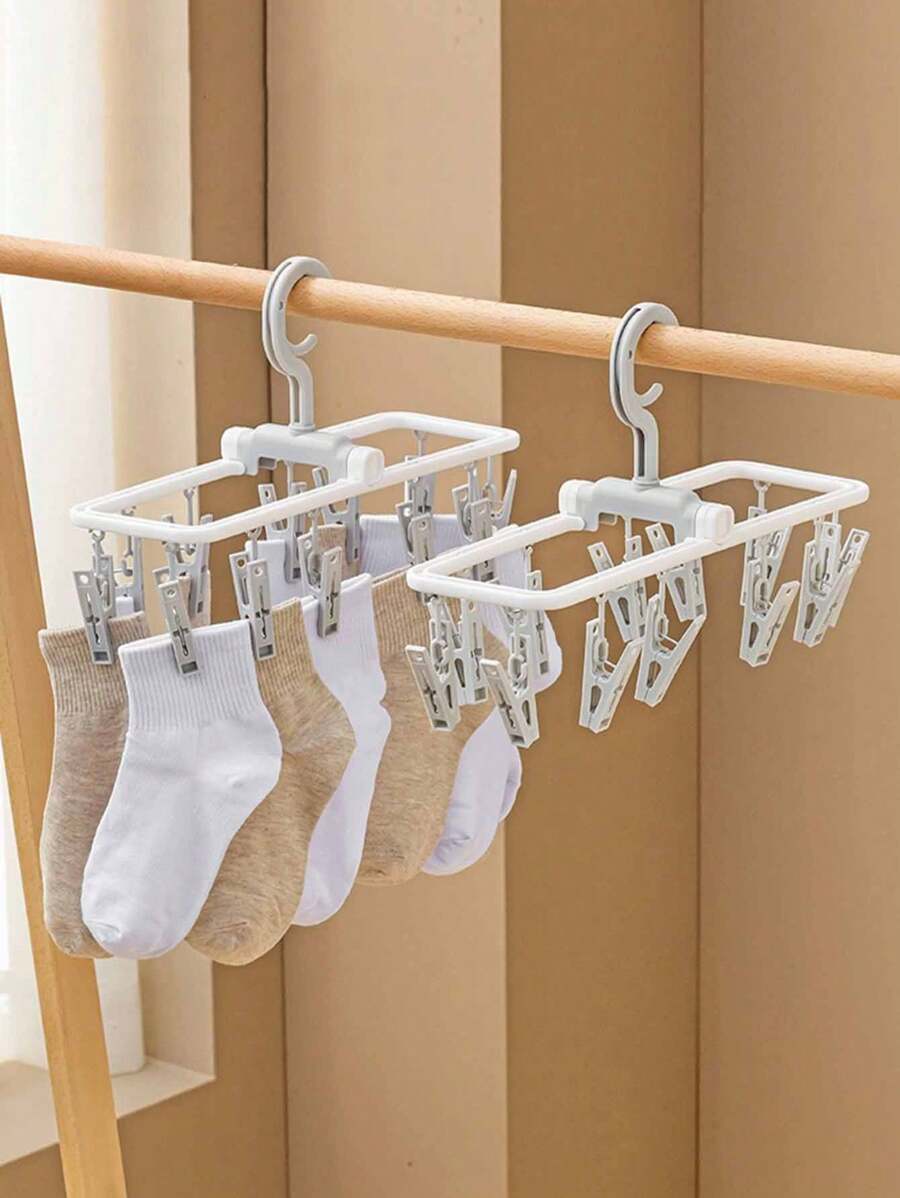 1入摺疊式衣架,帶有12個夾子,適用於襪子、內衣等衣物,塑料晾衣夾 - 彩色 - 查看 1