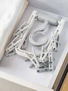 1入摺疊式衣架,帶有12個夾子,適用於襪子、內衣等衣物,塑料晾衣夾 - 彩色 - 查看 7