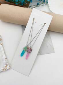 1pc Fashionable Glass & Acrylic & Crystal Pendant Bff Friendship Necklace Set, Suitable For Daily Wear Of Teenage Girls - Luminous crystal BFF metal chain necklace set - View 1