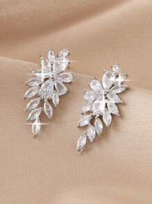 1pair Luxury Flower Cubic Dangle Earrings For Women Bridal Wedding Jewelry Gift For Female Girlfriend Elegant Party. Valentine's Day Accessories