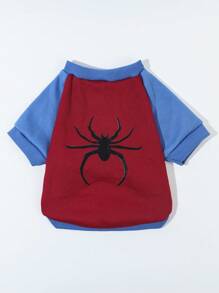 1 Piece Polyester Spider Pattern Red And Blue Color Matching Casual Pet Sweatshirt For Cats And Dogs Suitable For Indoor And Outdoor Use