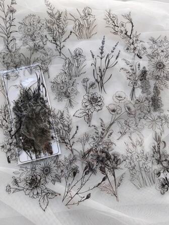 1pack/40pcs    Naturell Botaniskt Löv & Blommigt Mönster Husdjur Klistermärke För Scrapbooking , Journal Dekorationer