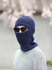 1pc Unisex Navy Blue Ski Cap, Y2k Styled Striped Balaclava Hat Suitable For Outdoor Activities And Commuting In Winter - Navy Blue - View 3