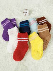 5 双/包随机颜色防滑婴幼儿运动袜，带珊瑚色保暖内衬，适合寒冷天气和日常穿着，5 双/包随机颜色 - 彩色 - 查看 2