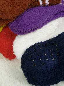 5 双/包随机颜色防滑婴幼儿运动袜，带珊瑚色保暖内衬，适合寒冷天气和日常穿着，5 双/包随机颜色 - 彩色 - 查看 4