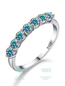 1件矽鑽鑽石訂婚戒指女士用婚戒,s925純銀許諾戒指,永恆戒指,周年紀念戒指,豪華精美珠寶禮物 - 銀色 - 查看 8