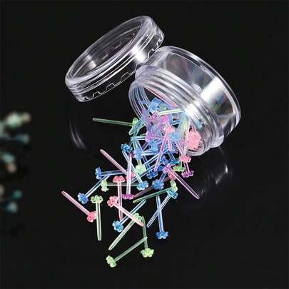 1 Box Hypoallergenic Cute Flower Shape Colorful Ear Stick Earrings On Plastic Posts About 12mm Clear Ear Bar Suitable For Women's Daily Wear Valentines