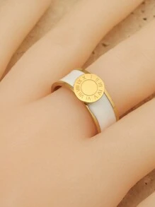 1 bộ/2 cái Thép không gỉ Men răng Nhẫn Bộ nhẫn Đối với phụ nữ Tròn Chữ số La mã Vòng tay Vàng Màu sắc Hợp thời Mới Lắc tay Bộ trang sức - Vàng - Xem 8