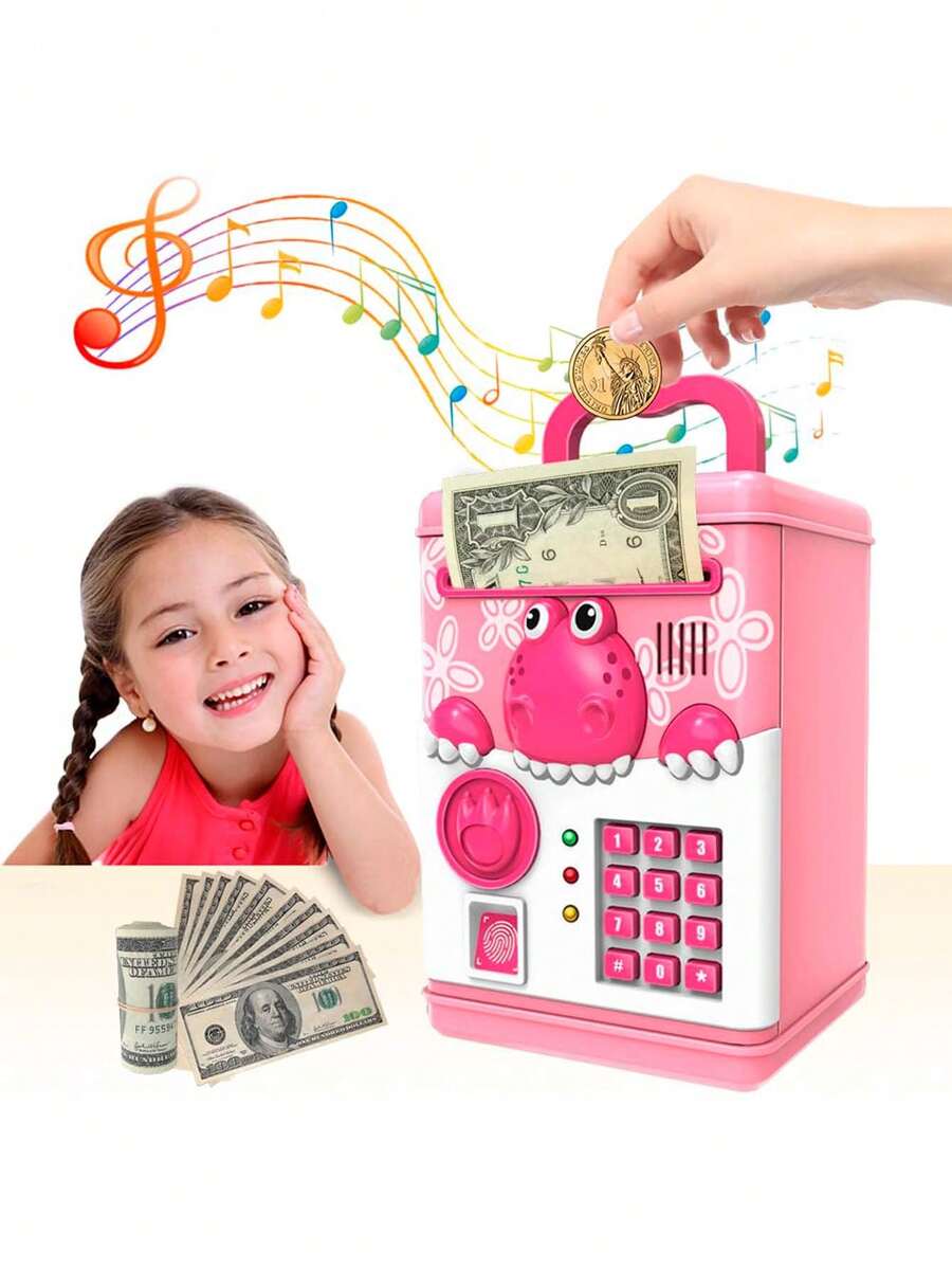 Valentine's Day Ealing Piggy Bank For Boys Girls,Electronic Mini ATM With Digital Password Cash Coins Bills,Kids Safe Money Box,Christmas Birthday Gifts For Kids - 粉色 - 查看 1
