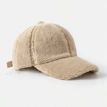 1pc Women's Faux Fur Baseball Cap, Fashionable Versatile Solid Color Fluffy Snapback Hat, Thick & Warm