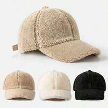 1pc Women's Faux Fur Baseball Cap, Fashionable Versatile Solid Color Fluffy Snapback Hat, Thick & Warm