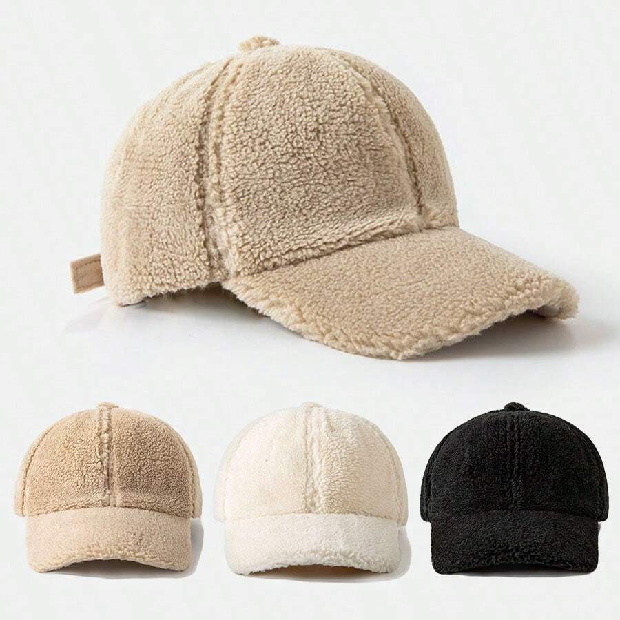 1pc Women's Faux Fur Baseball Cap, Fashionable Versatile Solid Color Fluffy Snapback Hat, Thick & Warm