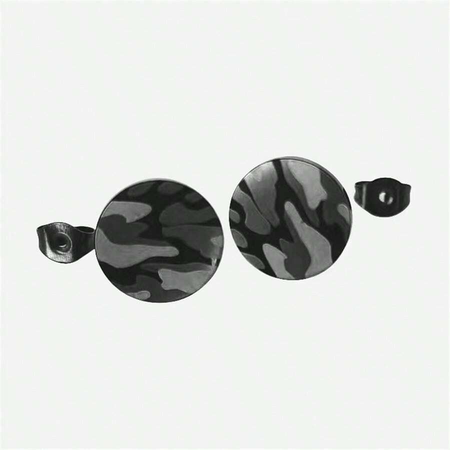 Black Round Shape Stainless Steel Laser Cut Earrings For Men And Women, Three Colors Available - Black - View 1