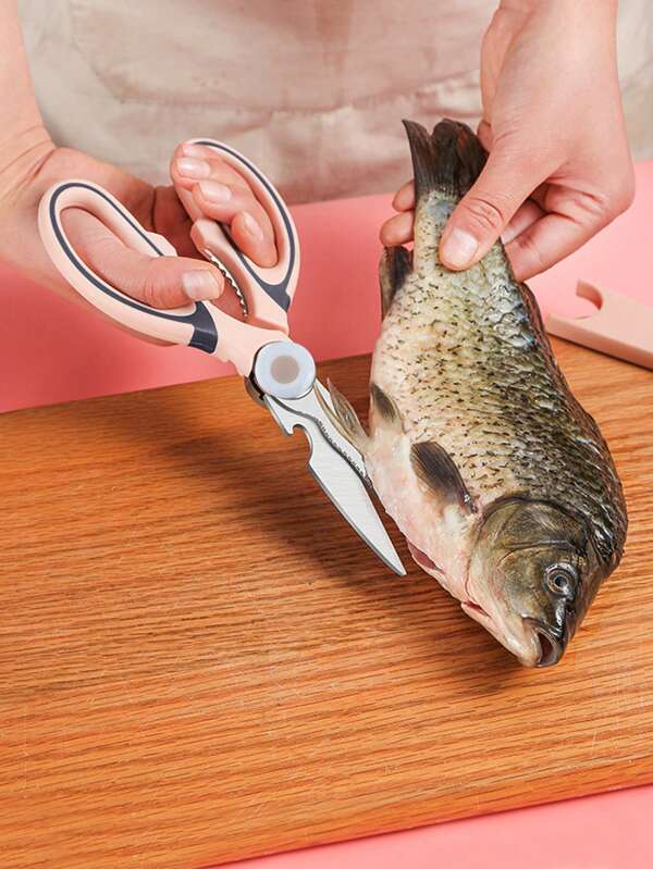 1Pc Multifunctional Stainless Steel Kitchen Chicken Bone Scissors, Thickened, Pink, Panda Design, Strong Cutting Force, For Food