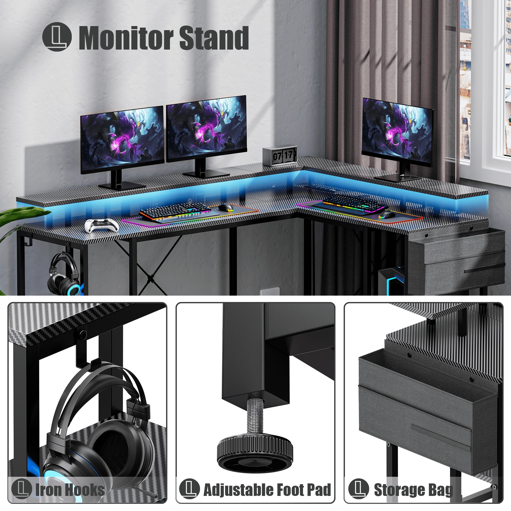 GIKPAL L-Shaped Gaming Desk, 95" Reversible Corner Computer Desk With ...