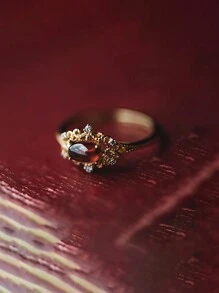 1入組優雅復古S925純銀戒指合適適合女士 - 金色 - 查看 1