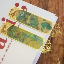 1pc Classical Brass Metal Chinese Painting Bookmark - Multicolor - View 11