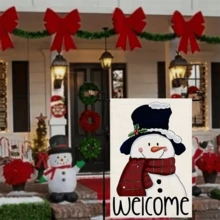 1pc Welcome Christmas Garden Flag,Double Sided Burlap Snowman Sign Winter Yard Outdoor Decoration,12X18 Inch No Flag Pole - Multicolor - View 4
