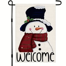 1pc Welcome Christmas Garden Flag,Double Sided Burlap Snowman Sign Winter Yard Outdoor Decoration,12X18 Inch No Flag Pole - Multicolor - View 1