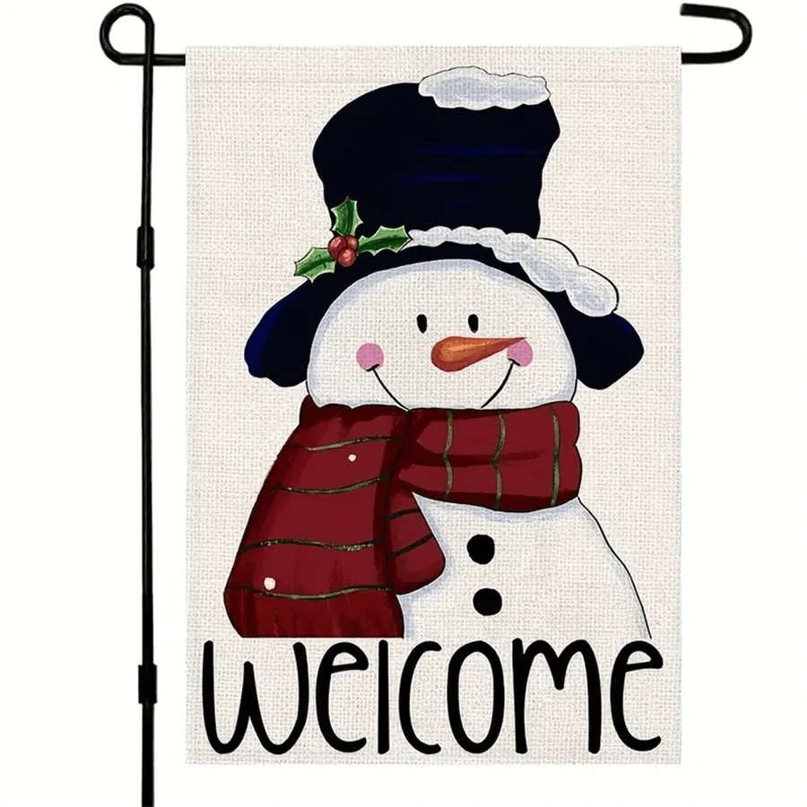 1pc Welcome Christmas Garden Flag,Double Sided Burlap Snowman Sign Winter Yard Outdoor Decoration,12X18 Inch No Flag Pole - Multicolor - View 1