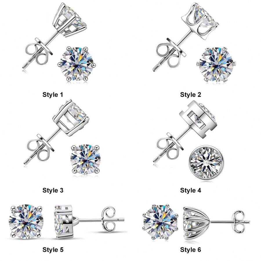 1Pair Classic Round Cut Moissanite Stud Earrings For Women 100% Sterling Silver Round D Color Moissanite Earrings For Women Girls Birthday Jewelry Gifts For Her With GRA Certificate Rhinestone Wedding Bridal Jewelry Rhinestone Earrings