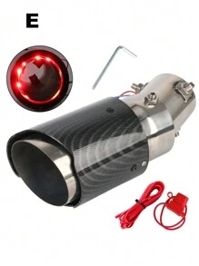1入pc Led火焰發光汽車排氣管消音器 尾管63-65mm進口帶紅光/藍光消音器汽車涡轮聲浪口哨排氣消音器