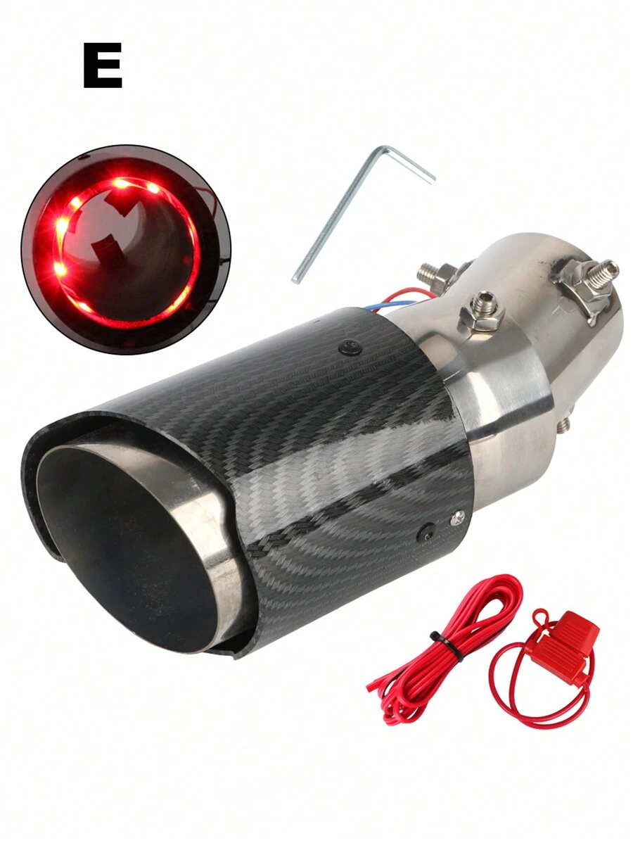 1入pc Led火焰發光汽車排氣管消音器 尾管63-65mm進口帶紅光/藍光消音器汽車涡轮聲浪口哨排氣消音器