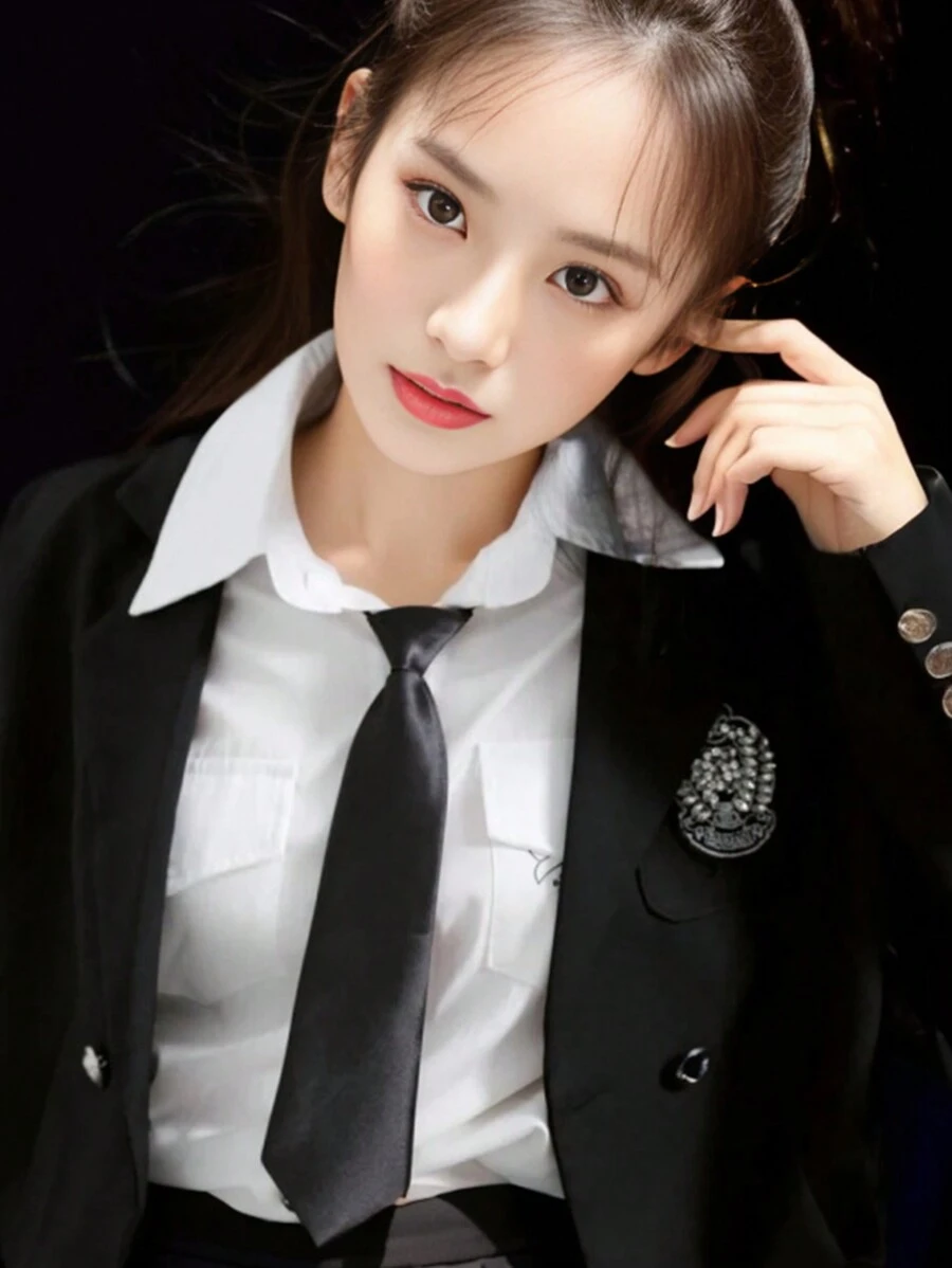 1 Cà Vạt Dệt Kim Ngắn Thời Trang Cho Nữ, Phong Cách Đồng Phục Dự Tiệc/Trường Học - màu đen - Xem 1