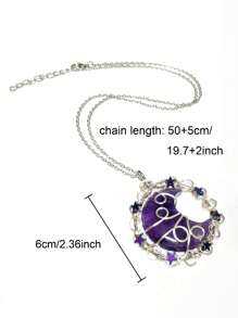 Natural Amethyst Gems Moon Star Crystal Pendant Necklace Magic Reiki Healing Chakra Amulet