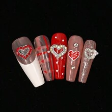 30入組3d心型美甲裝飾,金色和銀色指甲裝飾心型美甲配件,水鑽指甲裝飾,適用於女性,女孩,情人節美甲圖案設計,diy工藝珠寶 - 彩色 - 查看 4