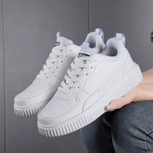 Thick Sole Casual White PU Leather Sneakers, Versatile Unisex Sport Shoes For All Seasons