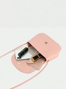 Crossbody Shell Bag With Plain Butterfly Embellished Hardware - Pink - View 8