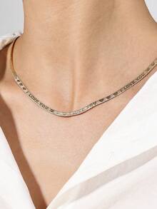 1 件金屬法式風格利基字母和心形細節蛇紋石鍊女式時尚通勤吊墜項鍊,批發 - 金色 - 查看 2